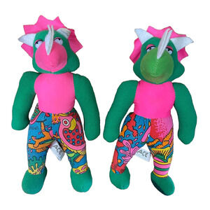 Set of 2 Ace Novelty Plushed Dinosaur Character Green / Pink Stuffed Animal Toy